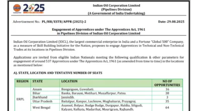 IOCL Pipelines Division Apprentice Recruitment 2025 Notification Released and Apply Online for 537 Posts