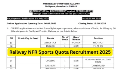 Railway NFR Sports Quota Recruitment 2025 Notification and Online Form