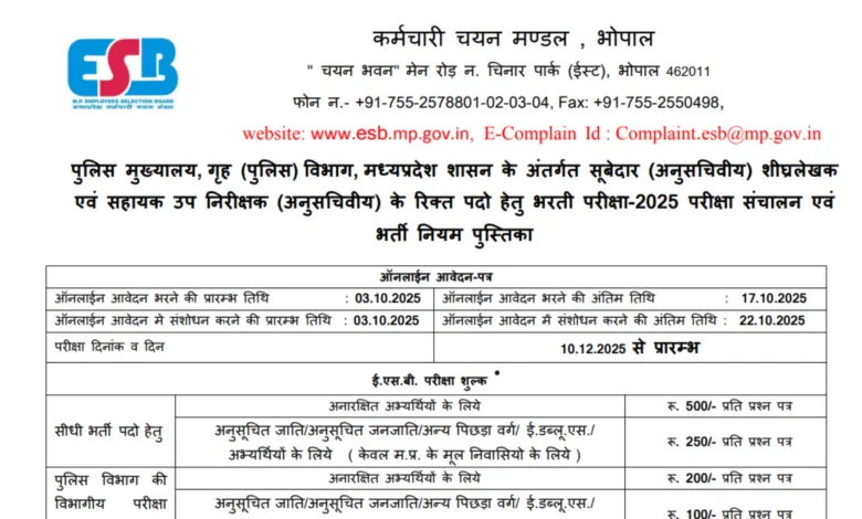 MP Police ASI and Subedar Recruitment 2025 Notification Released for 500 Posts, Apply Online