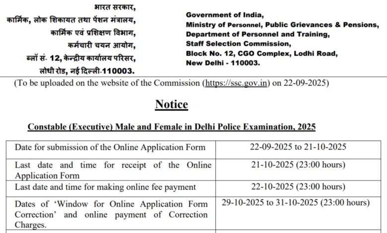 Delhi Police Constable Recruitment 2025 Notification Released and Apply Online for 7565 Posts