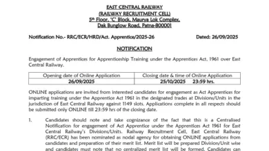 Railway RRC ECR Apprentice Recruitment 2025 Notification Released for 1149 Posts, Apply Online