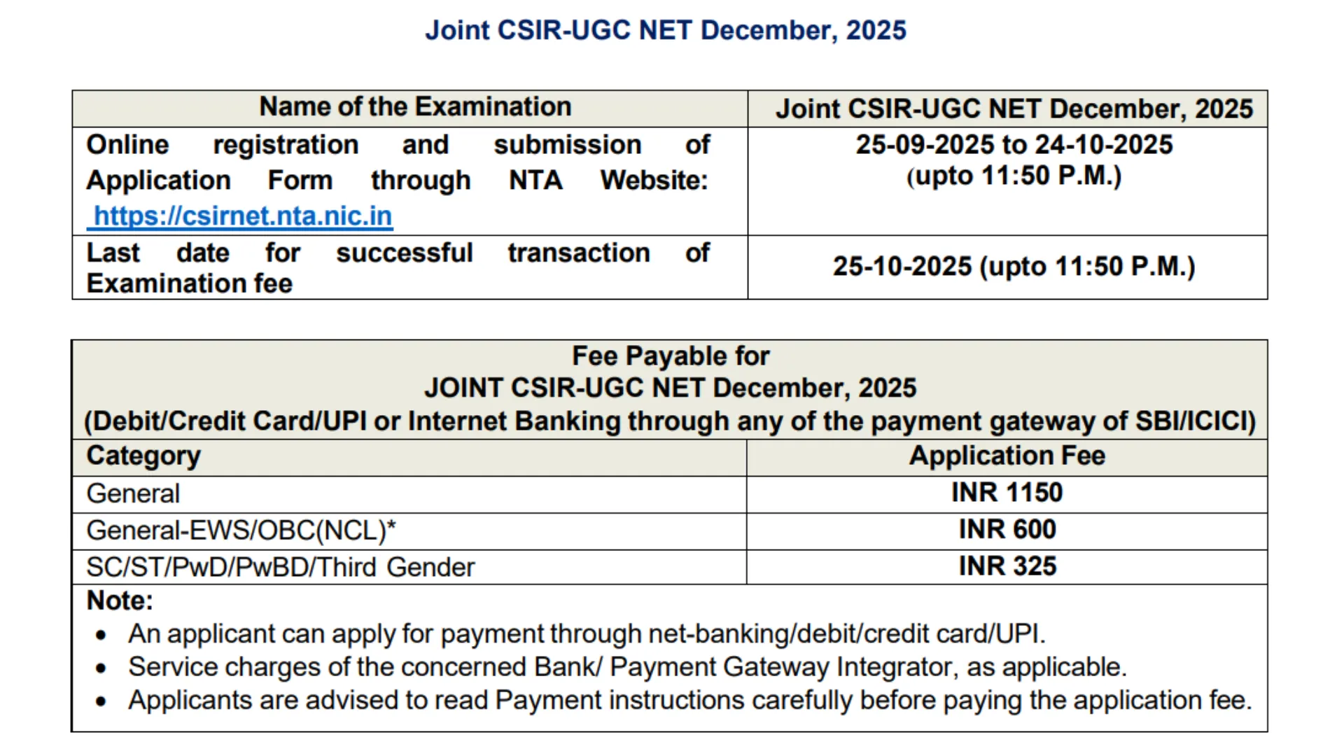NTA CSIR UGC NET December 2025 Notification and Online Form
