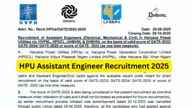 Haryana Power Utilities (HPU) Assistant Engineer (AE) Recruitment 2025 Notification Released for 284 Posts, Apply Online