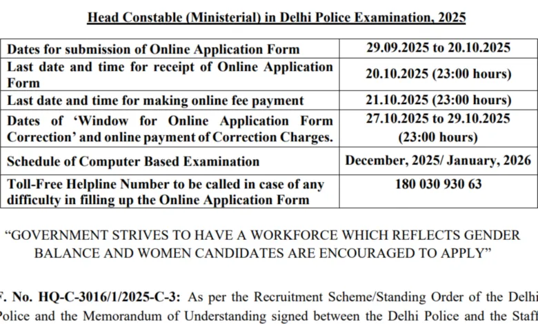 Delhi Police Head Constable (Ministerial) Recruitment 2025 Notification Released and Apply Online for 509 Posts