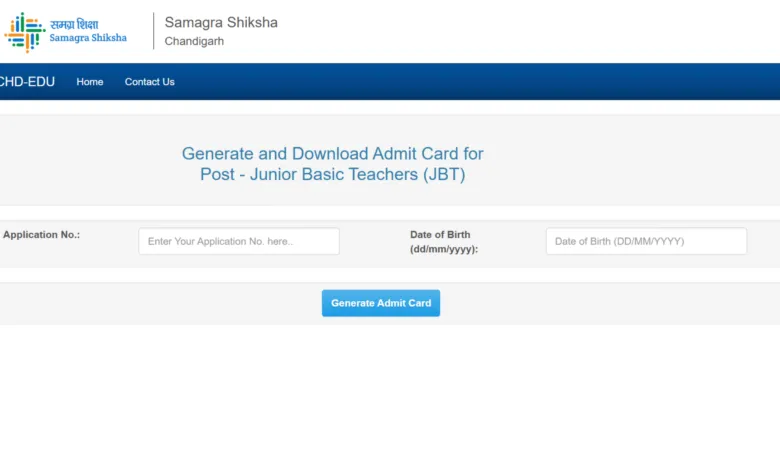 Chandigarh JBT Teacher Exam Date and Admit Card 2025 Released, Check Now