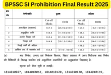 BPSSC Sub Inspector (SI) Prohibition Recruitment 2024 Result for 28 Post