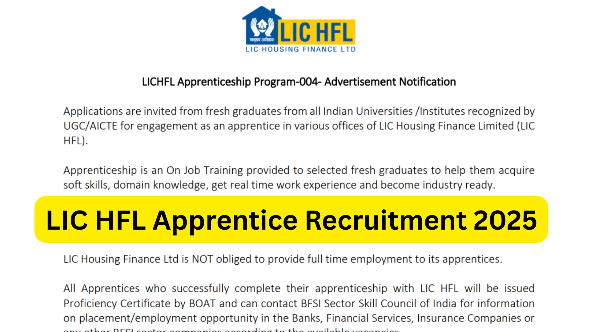 LIC HFL Apprentice Recruitment 2025 Notification Released and Apply Online for 192 Posts