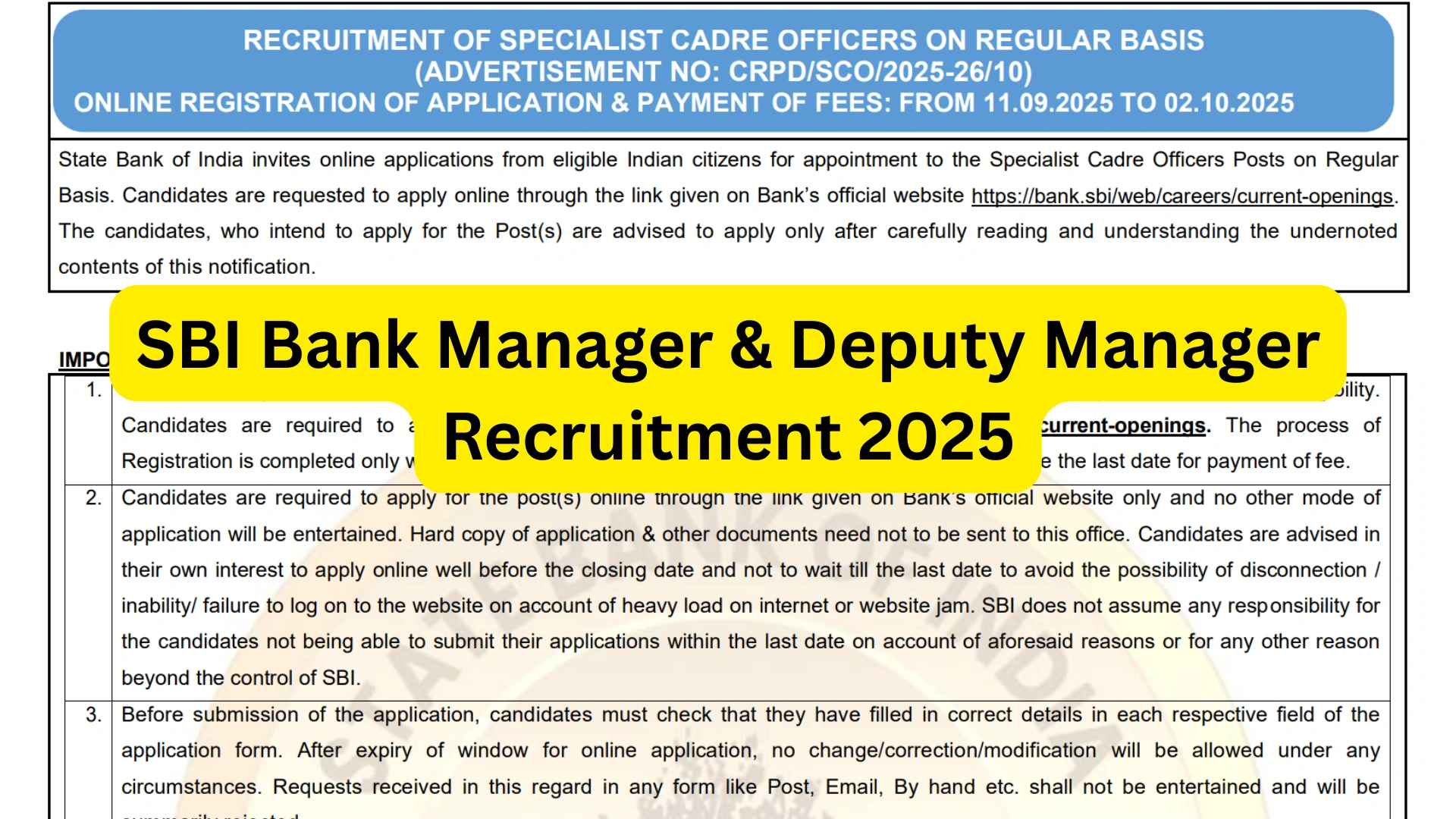 SBI Bank Manager & Deputy Manager Recruitment 2025 Notification Released and Apply Online