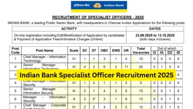 Indian Bank Specialist Officer (SO) Recruitment 2025 Notification Released and Apply Online for 171 Posts