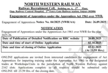 Railway RRC NWR Apprentice Recruitment 2025 Notification Released for 2162 Posts, Apply Online