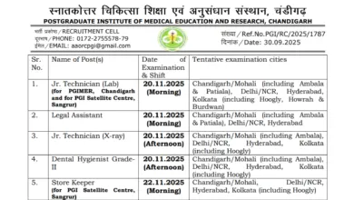 PGIMER Chandigarh Group B & C Exam Date and Admit Card 2025 Released for Various Posts, Check Now