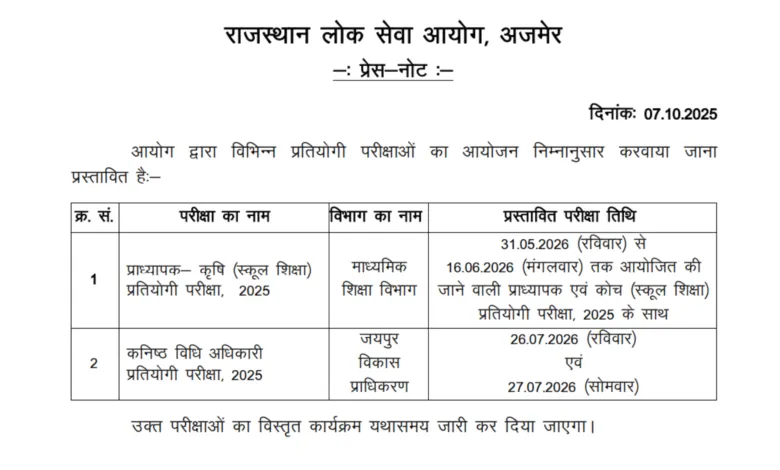 RPSC Junior Legal Officer Exam Date & Admit Card 2025 Released, Check Now