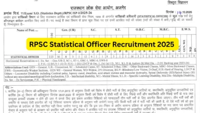 RPSC Statistical Officer Recruitment 2025 Notification Released for 113 Posts, Apply Online