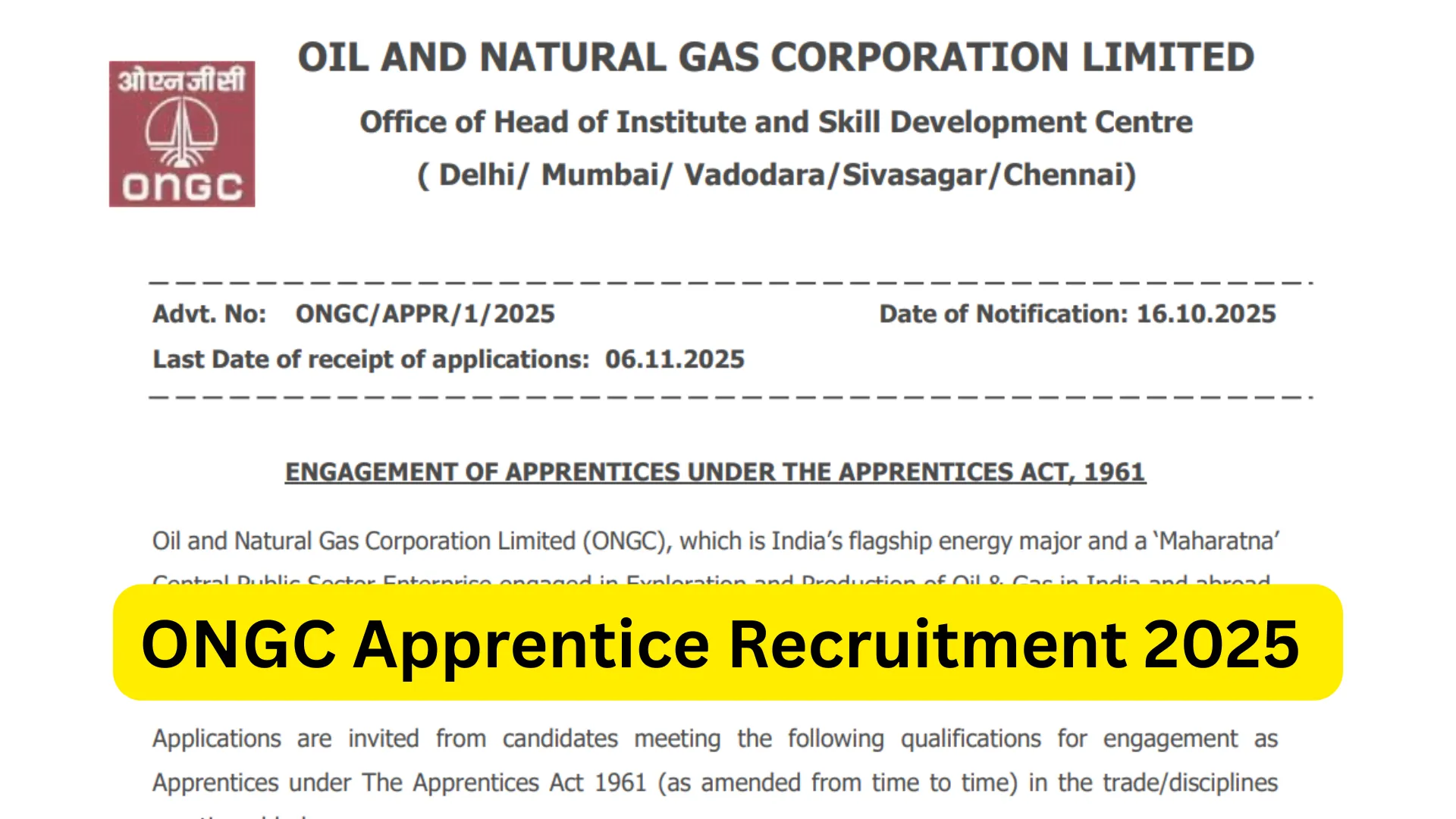 ONGC Apprentice Recruitment 2025 Notification Released and Apply Online for 2743 Posts