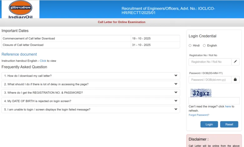 IOCL Engineer / Officer Admit Card 2025 Released, Download Now
