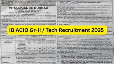 Intelligence Bureau (IB) ACIO Gr-II / Technical Recruitment 2025 Notification Released for 258 Posts, Apply Online