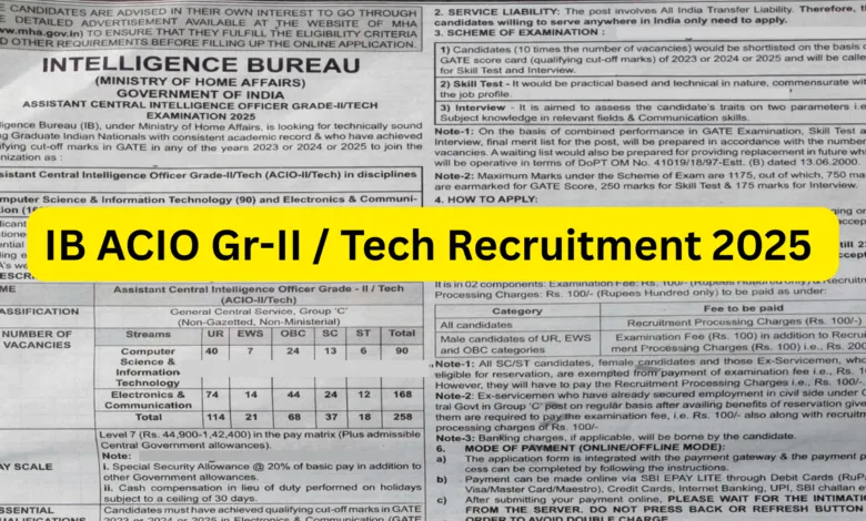 Intelligence Bureau (IB) ACIO Gr-II / Technical Recruitment 2025 Notification Released for 258 Posts, Apply Online