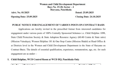 Haryana WCD Recruitment 2025 Notification Released for 479 Various Posts, Apply Offline