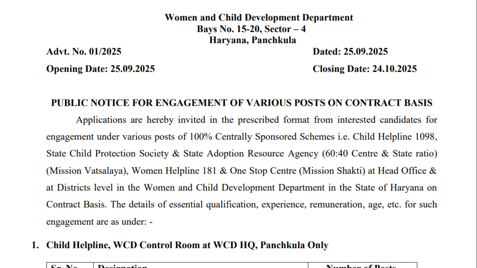 Haryana WCD Recruitment 2025 Notification Released for 479 Various Posts, Apply Offline