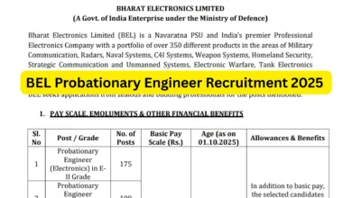 BEL Probationary Engineer Recruitment 2025 Notification Released and Apply Online for 340 Posts