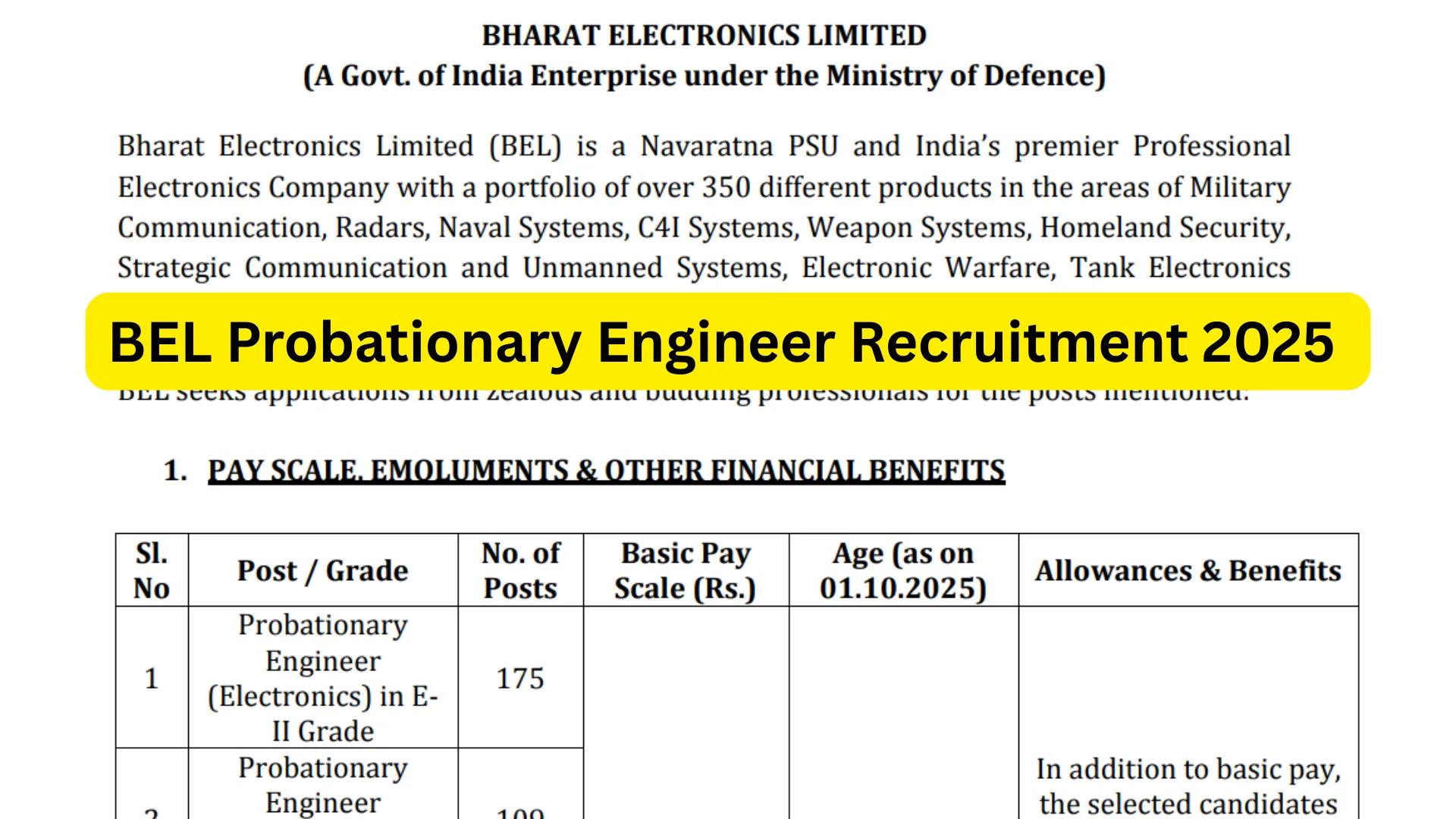 BEL Probationary Engineer Recruitment 2025 Notification Released and Apply Online for 340 Posts