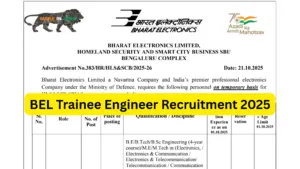 BEL Trainee Engineer Recruitment 2025 Notification and Online Form