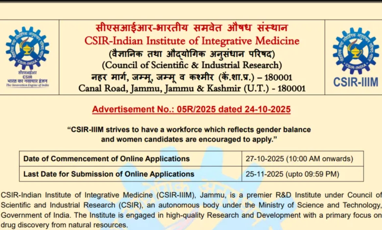 CSIR IIIM Multi-Tasking Staff (MTS) Recruitment 2025 Notification and Online Form