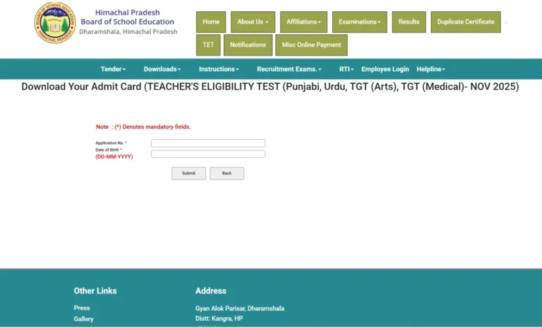 HP TET November 2025 Exam Admit Card Released, Download Link