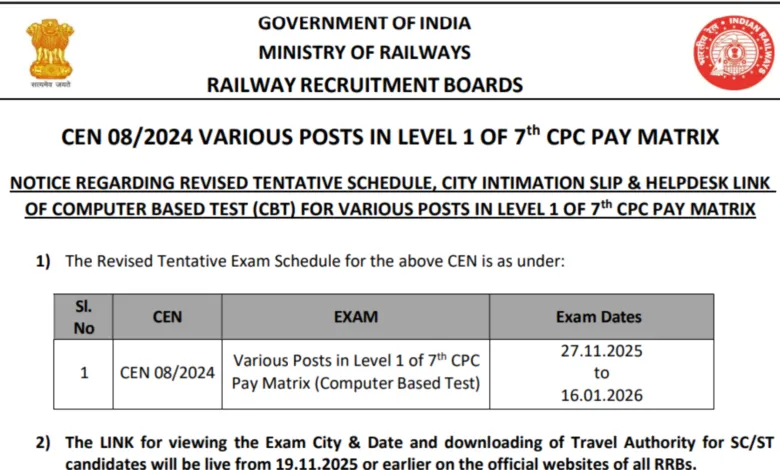 Railway RRB Group D Exam Date and Admit Card 2025 Released, Check Now