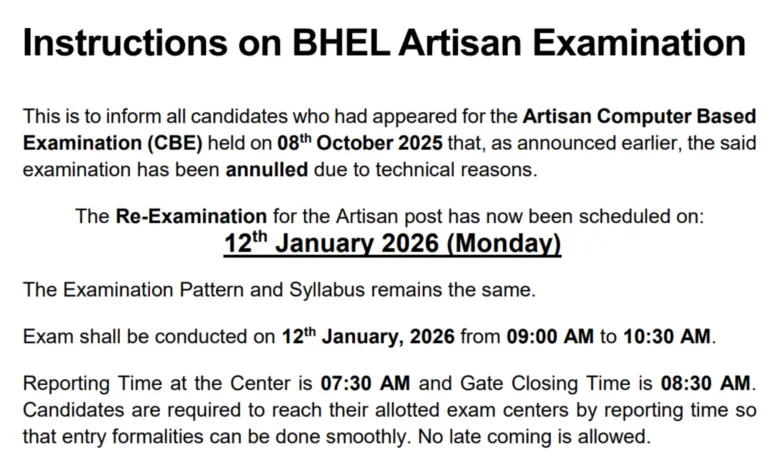 BHEL Artisan Exam Date and Admit Card 2025 Released for 515 Posts, Check Now