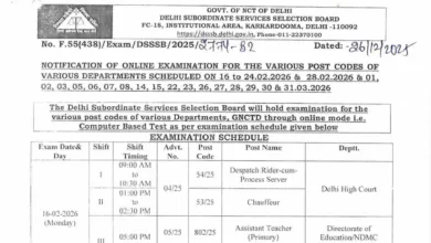 Delhi DSSSB Various Post Exam Admit Card, Exam Schedule 2026