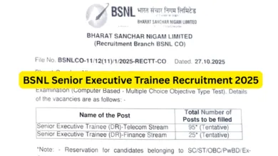 BSNL Senior Executive Trainee Recruitment 2025 Notification Released and Apply Online for 120 Posts