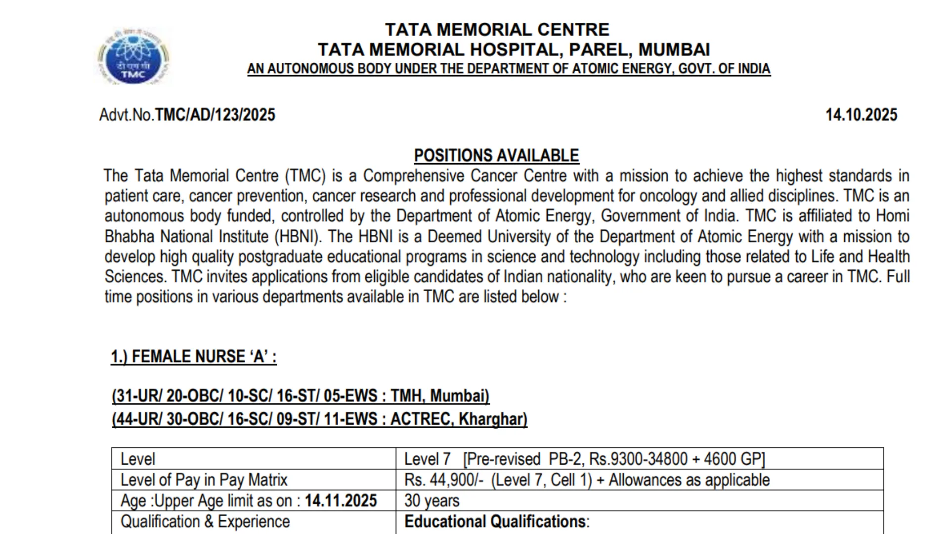 TMC Non Medical Recruitment 2025 Notification Released and Apply Online for Various Posts