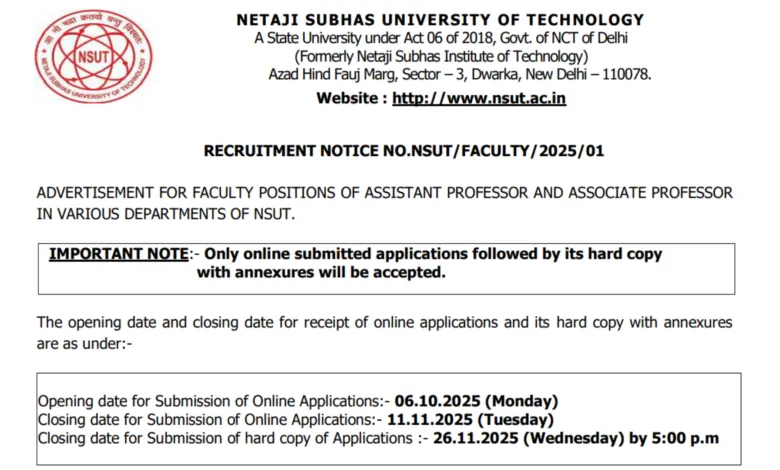 Delhi NSUT Teaching Recruitment 2025 Notification Released and Apply Online for 176 Posts