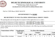 Delhi DTU Non Teaching Recruitment 2025 Notification Released, Apply Online