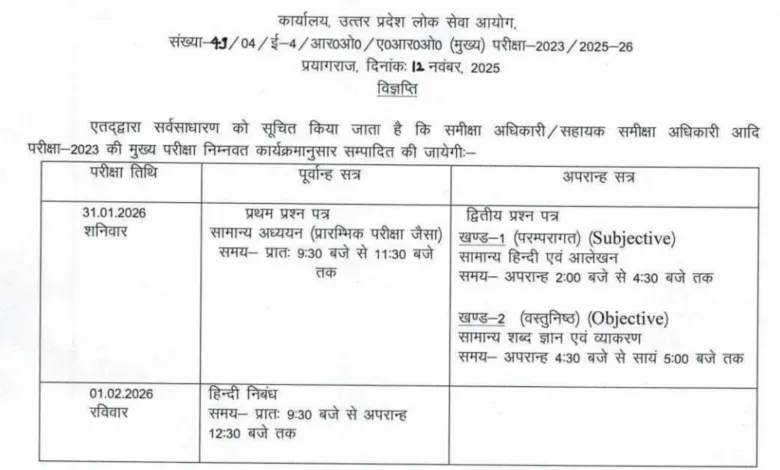 UPPSC RO/ARO (411 Posts) Exam Date & Admit Card 2025 Released, Check Now