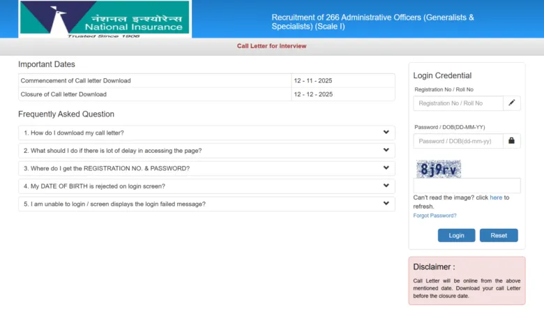 NICL Administrative Officer (AO) Exam Admit Card 2025 Released for 266 Posts, Download Now