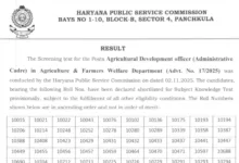 HPSC Agricultural Development Officers (ADO) Exam Result 2025 Released, Download PDF
