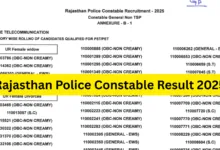 Rajasthan Police Constable (10000 Posts) Result 2025 Released, Download PDF
