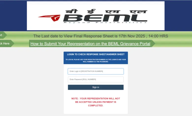 BEML Various Posts Exam Answer Key 2025 Released, Check From This Link