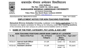 Lucknow BBAU Non-Teaching Recruitment 2025 Notification Released and Apply Online for Various Posts