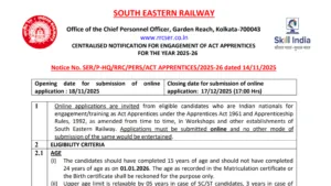 Railway RRC SER Apprentice Recruitment 2025 Notification Released for 1785 Posts, Apply Online