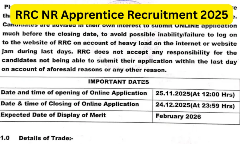 Railway RRC NR Apprentice Recruitment 2025 Notification Released and Apply Online for 4116 Posts