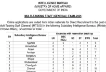 Intelligence Bureau (IB) Multi Tasking Staff (MTS) Recruitment 2025 Notification Released for 362 Posts, Apply Online