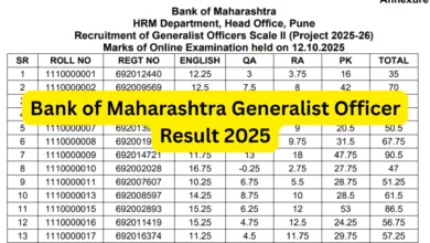 Bank of Maharashtra Generalist Officer (500 Posts) Result 2025 Released, Download PDF