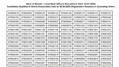Bank of Baroda LBO (2500 Posts) Exam Result 2025 Released, Download PDF