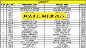 JKSSB Junior Engineer (508 Posts) Exam Result 2025 Released, Download PDF