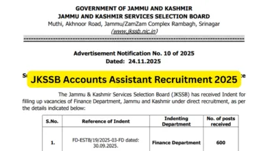 JKSSB Accounts Assistant Recruitment 2025 Notification Released for 600 Posts, Apply Online