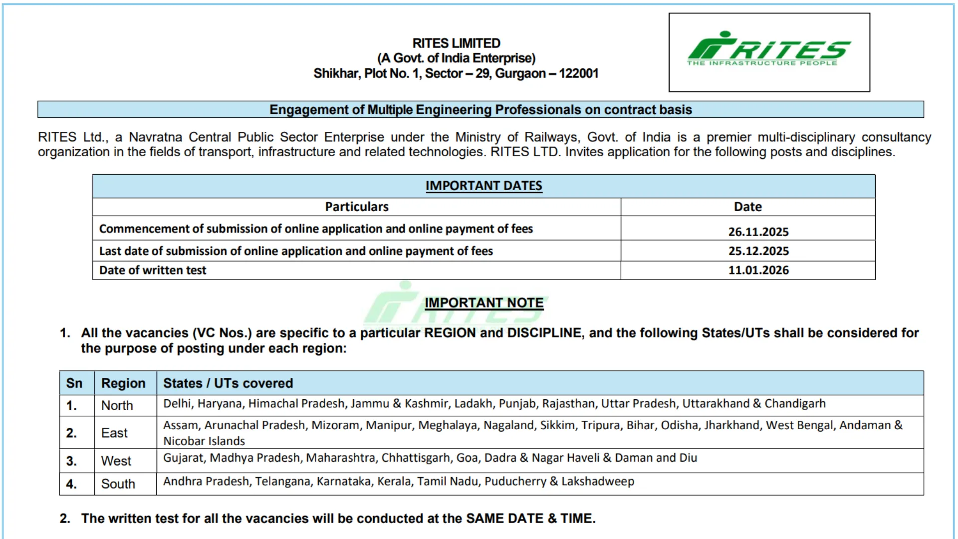 RITES Assistant Manager Recruitment 2025 Notification Released for 400 Posts, Apply Online