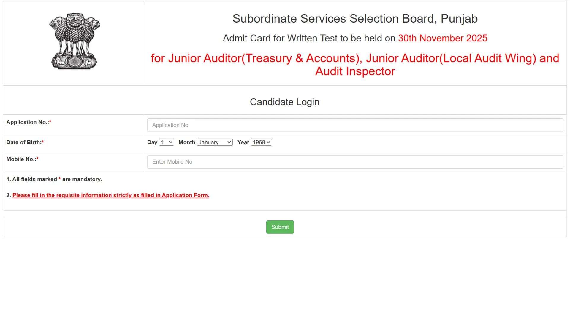 PSSSB Group B (418 Various Posts) Exam Admit Card 2025 Released, Download Now